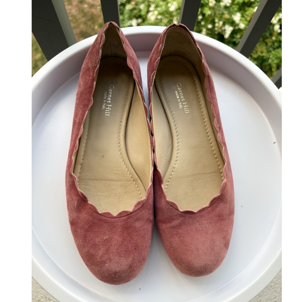 Garnet‎ Hill Maroon Suede Scallop Flats